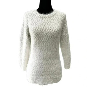 Ricki’s Sweater Fluffy Crewneck Pullover 3/4 Sleeves Ivory Grey Ombré Small